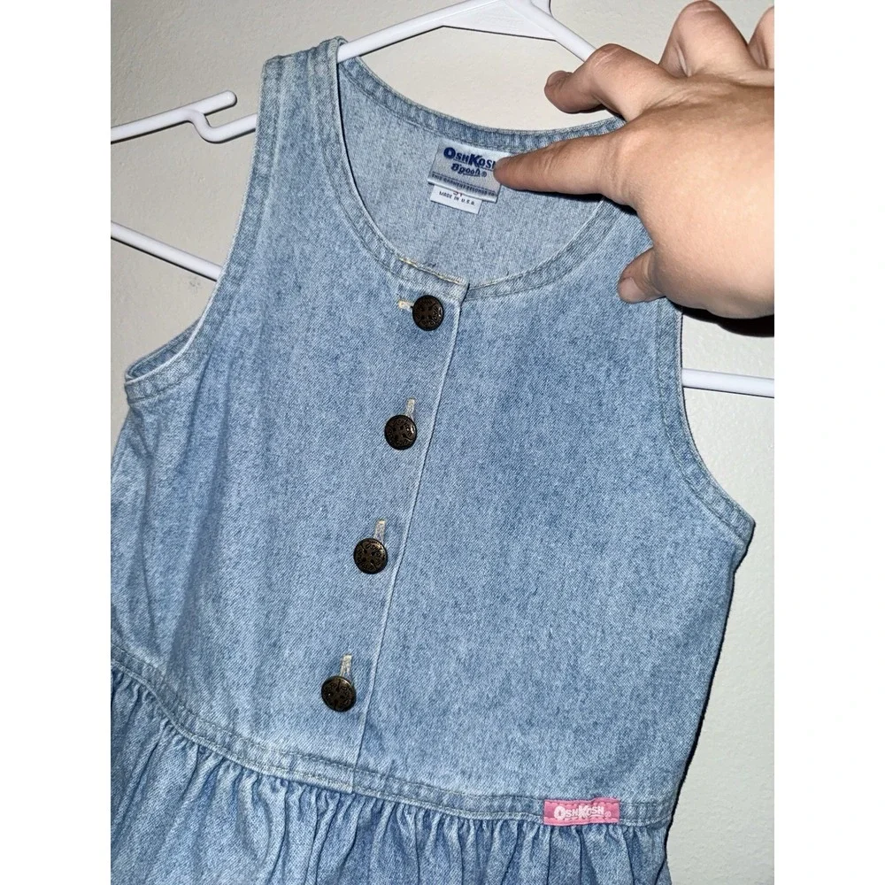 Vintage OshKosh Dress Girls 3t Blue Denim Sleeveless Button Front Sundress USA